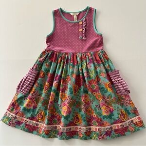 Matilda Jane Girls 8 Pink Green Floral Pocket Dress Spring Summer